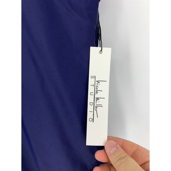 Nicole Miller Studio One Piece Swimsuit Womens Large Scoop Back Navy Blue - Picture 3 of 6